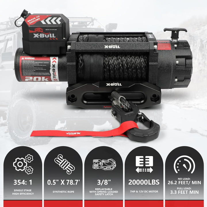 X - BULL Electric Winch 20000 LBS 12V Synthetic Rope SUV Jeep Truck 4WD