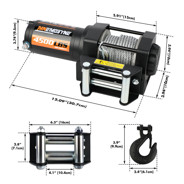 MNEMOSYNE Electric Winch 4500 LBS 12V Steel Cable Wireless Trailer Towing ATV UTV