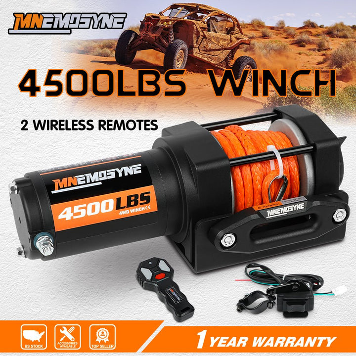 MNEMOSYNE Electric Winch 4500 LBS Synthetic Rope Towing Trailer Truck 4WD 4x4