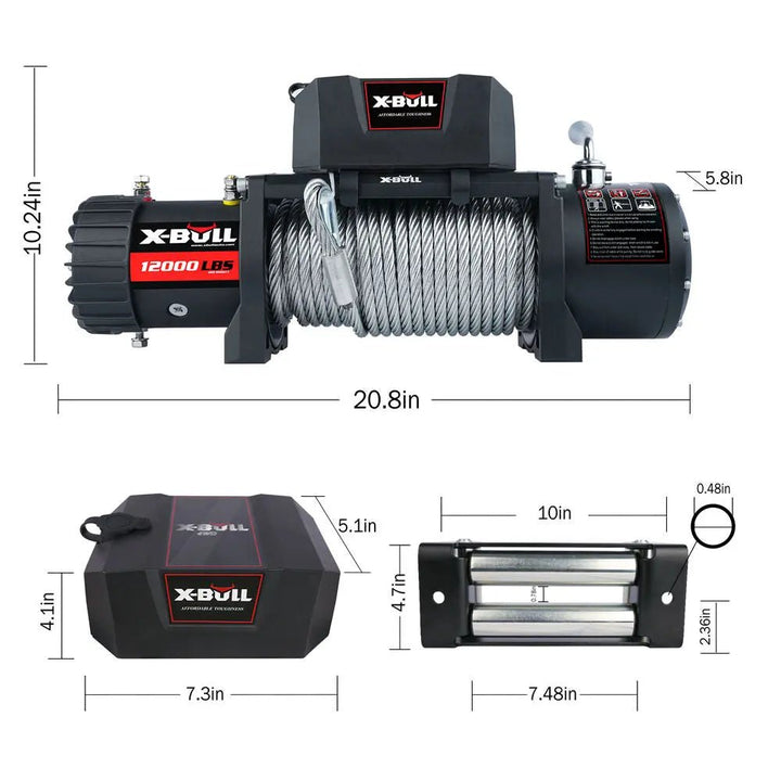 X-BULL Electric Winch 12000 LBS 12V Steel Cable SUV Jeep Truck 4WD - X-BULL