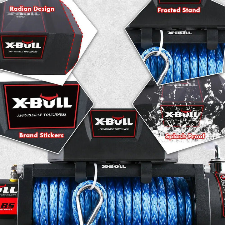 X - BULL Electric Winch 12000 LBS 12V Synthetic Rope SUV Jeep Truck - X - BULL