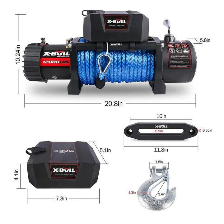 X - BULL Electric Winch 12000 LBS 12V Synthetic Rope SUV Jeep Truck - X - BULL