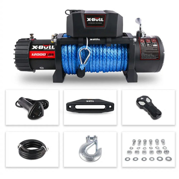 X - BULL Electric Winch 12000 LBS 12V Synthetic Rope SUV Jeep Truck - X - BULL