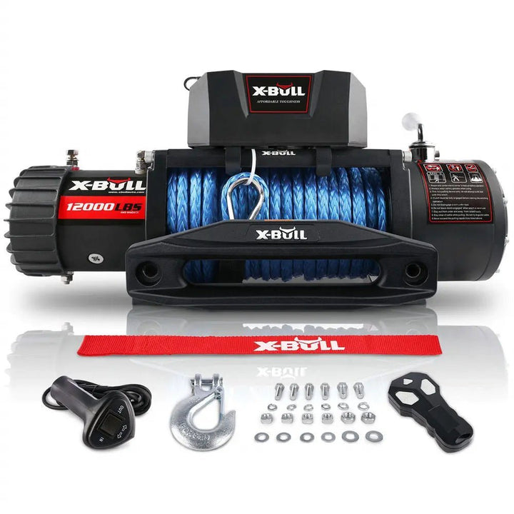 X - BULL Electric Winch 12000 LBS 12V Synthetic Rope SUV Jeep Truck - X - BULL