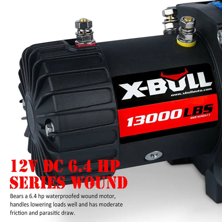 X-BULL Electric Winch 13000 LBS 12V Synthetic Rope SUV Jeep Truck 4WD Blue - X-BULL