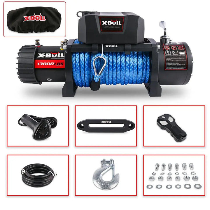 X-BULL Electric Winch 13000 LBS 12V Synthetic Rope SUV Jeep Truck 4WD Blue - X-BULL