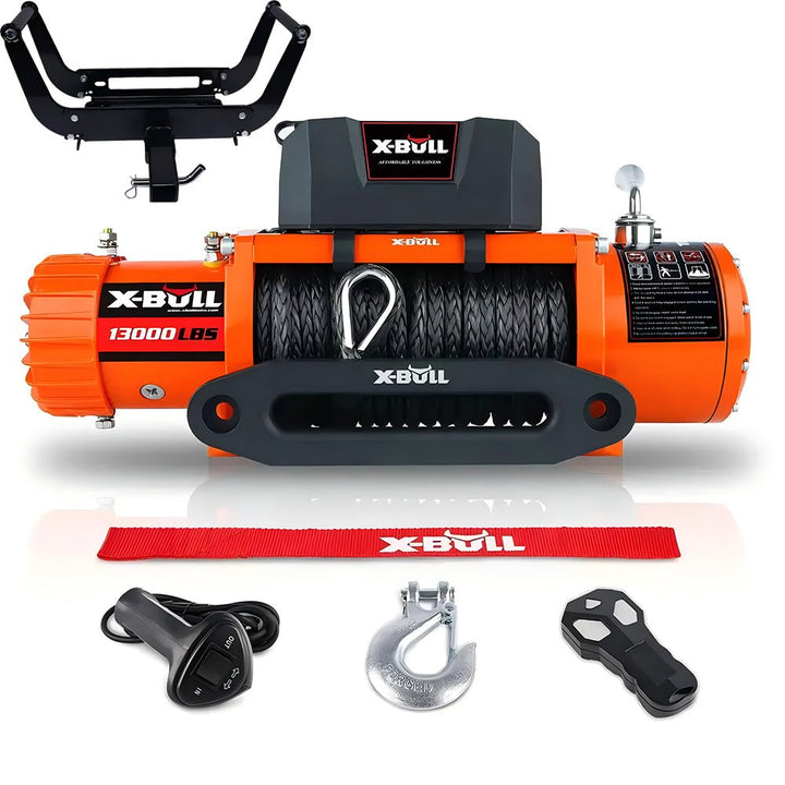 X - BULL Electric Winch 13000 LBS 12V Synthetic Rope SUV Jeep Truck 4WD Orange