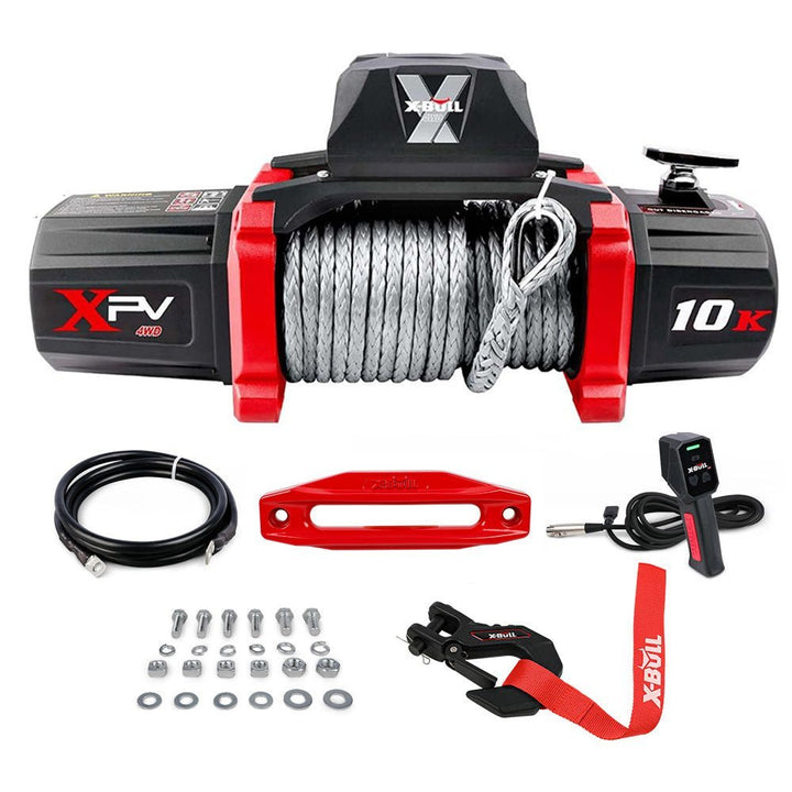 X - BULL Electric Winch XPV 10000 LBS 12V Synthetic Rope SUV Jeep Truck 4WD Grey