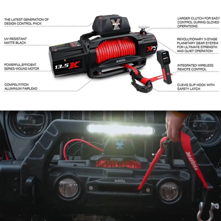 X - BULL Electric Winch XPV 13500 LBS 12V Synthetic Rope SUV Jeep Truck 4WD（test item） - X - BULL