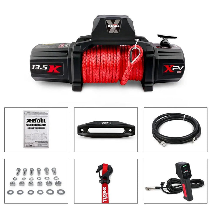 X - BULL Electric Winch XPV 13500 LBS 12V Synthetic Rope SUV Jeep Truck 4WD（test item） - X - BULL