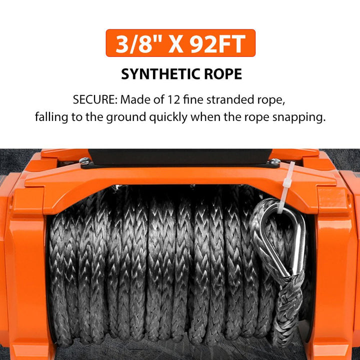 X - BULL Electric Winch XPV 14500 LBS 12V Synthetic Rope SUV Jeep Truck 4WD Orange