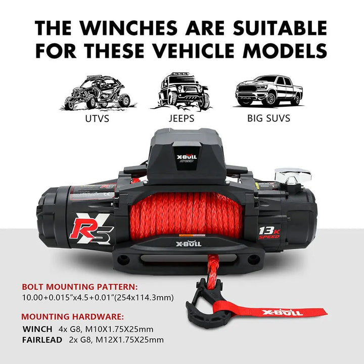X-BULL High Speed Electric Winch XRS 13000 LBS 12V Synthetic Rope for SUV Jeep Truck 4WD - X-BULL