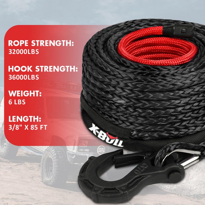 X-BULL Synthetic Winch Rope Kit 3/8" X 85ft 32000 LBS - Black