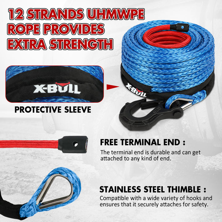 X-BULL Synthetic Winch Rope Kit 3/8" X 85ft 32000 LBS - Blue