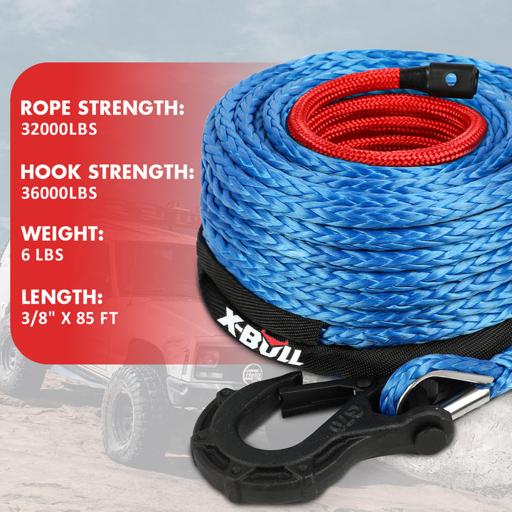 X-BULL Synthetic Winch Rope Kit 3/8" X 85ft 32000 LBS - Blue