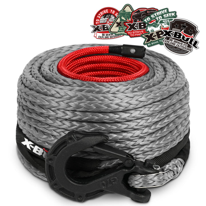 X-BULL Synthetic Winch Rope Kit 3/8" X 85ft 32000 LBS - Grey