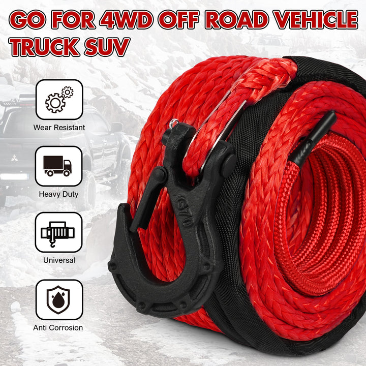 X-BULL Synthetic Winch Rope Kit 3/8" X 85ft 32000 LBS - Red