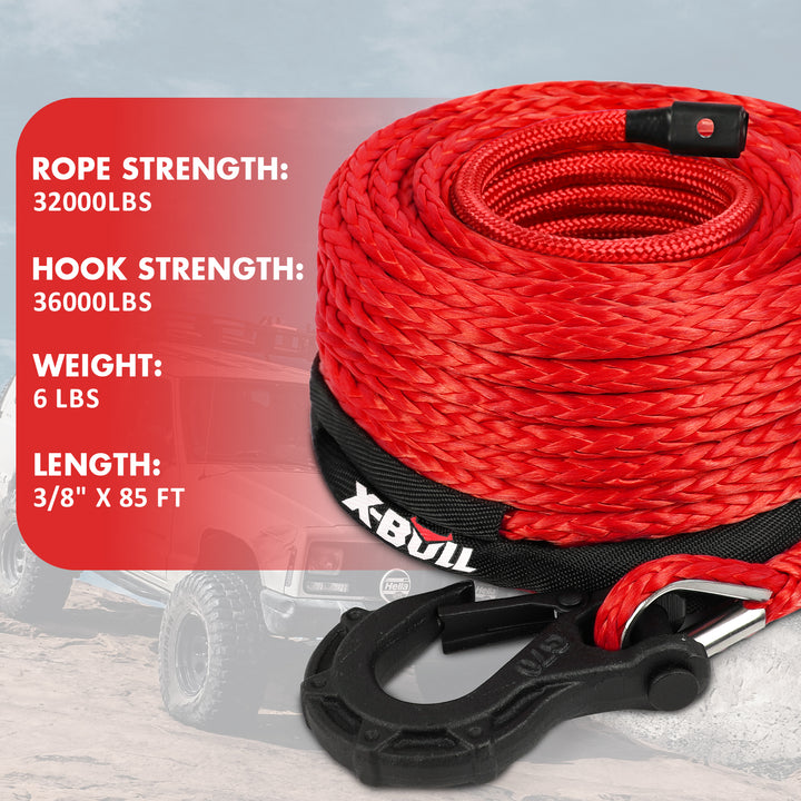 X-BULL Synthetic Winch Rope Kit 3/8" X 85ft 32000 LBS - Red